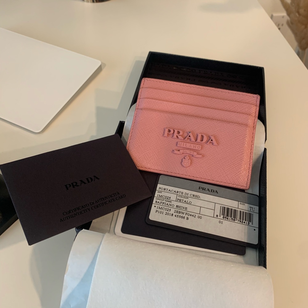 Prada pink card holder with original packaging